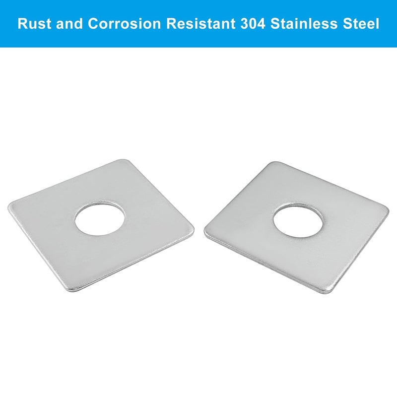 Coufce 10pcs M16 Square Bearing Plate Washer, 304 Stainless Steel Flat Pad Spacer Gasket Hardware Fastener, Heavy Duty Square Washers Plate, 0.67"(ID) x1.97"x1.97"x0.08" - Image 4